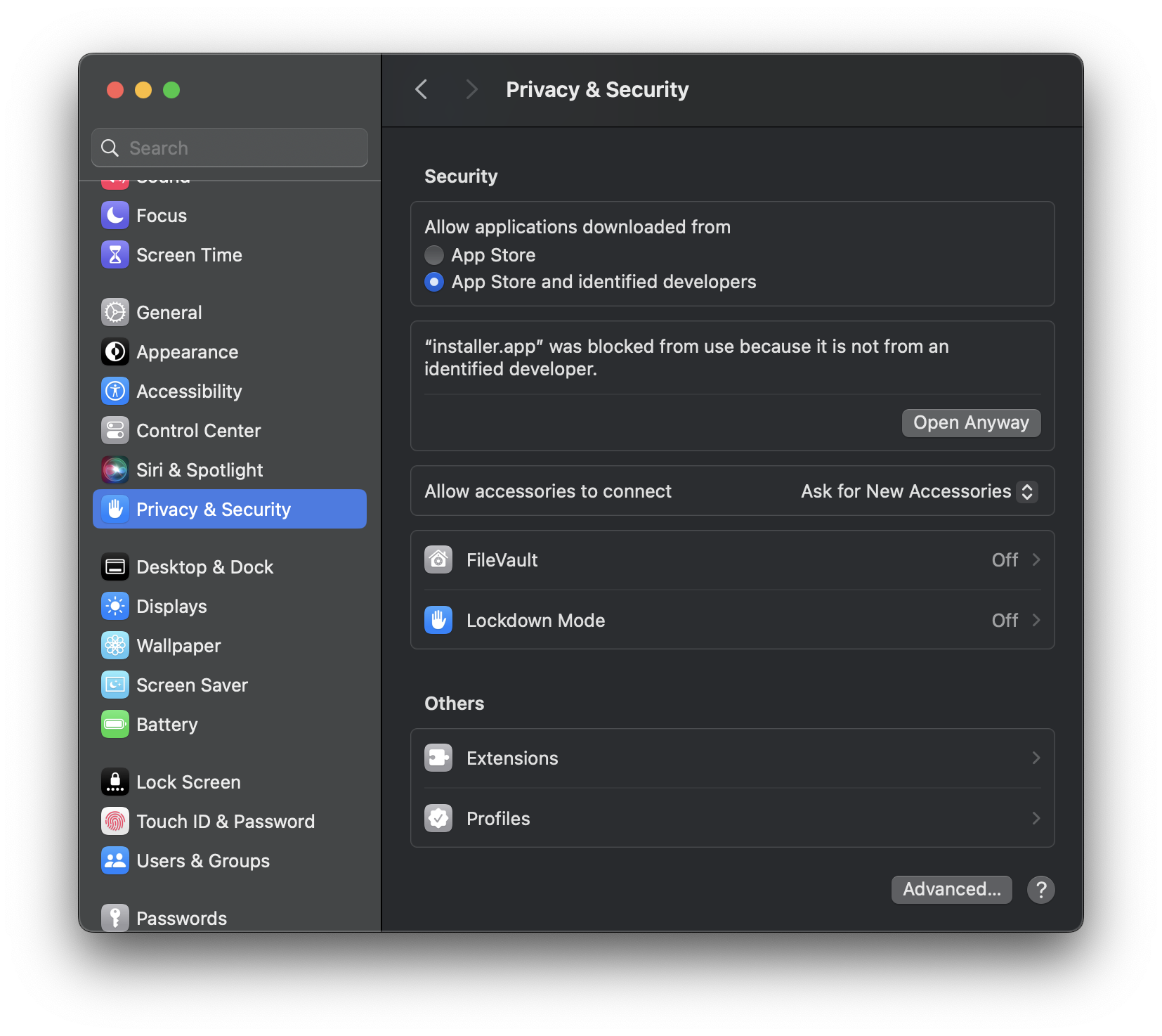 macOS Security Settings